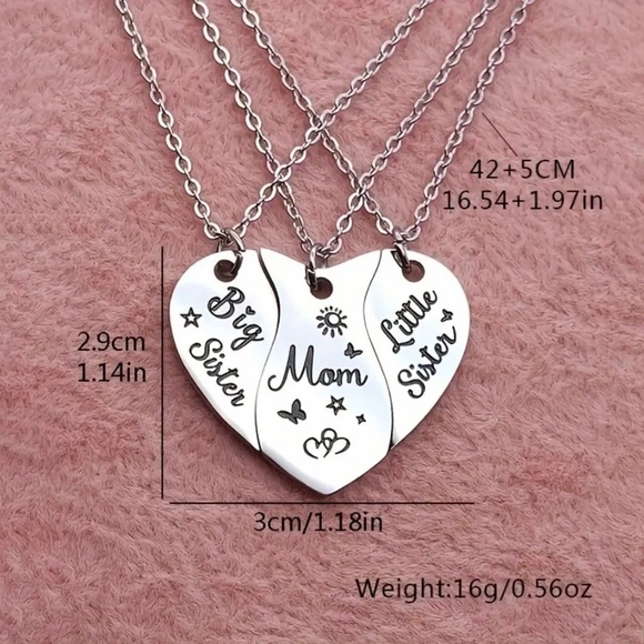 Stainless Steel Love Mother & Daughter Necklace 3pcs/Set For Sisters and Mother - Picture 6 of 7